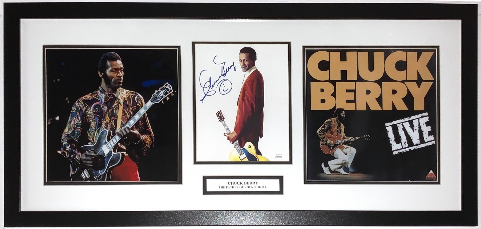 Chuck Berry Autographed Concert Photo & Album JSA COA Authentic Framed 38×18