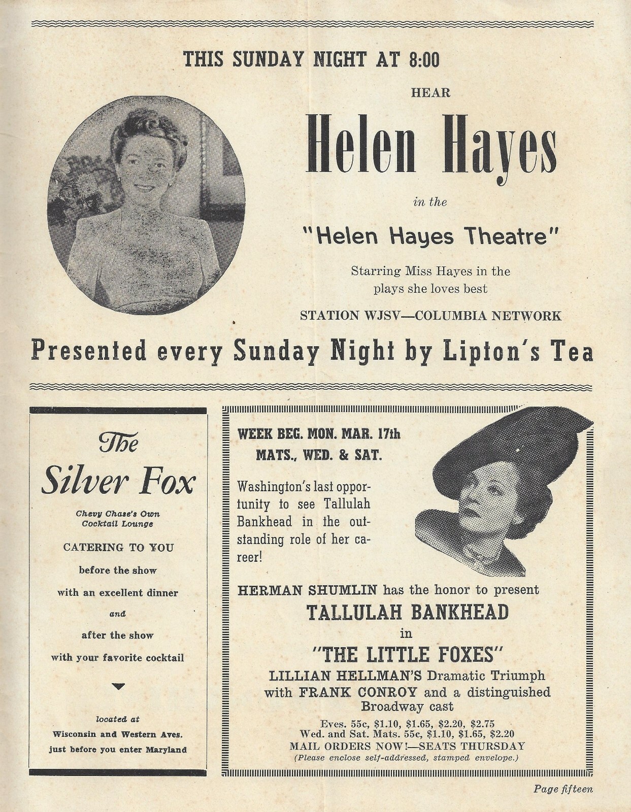 Helen Hayes “TWELFTH NIGHT” Maurice Evans / June Walker 1941 Washington Playbill