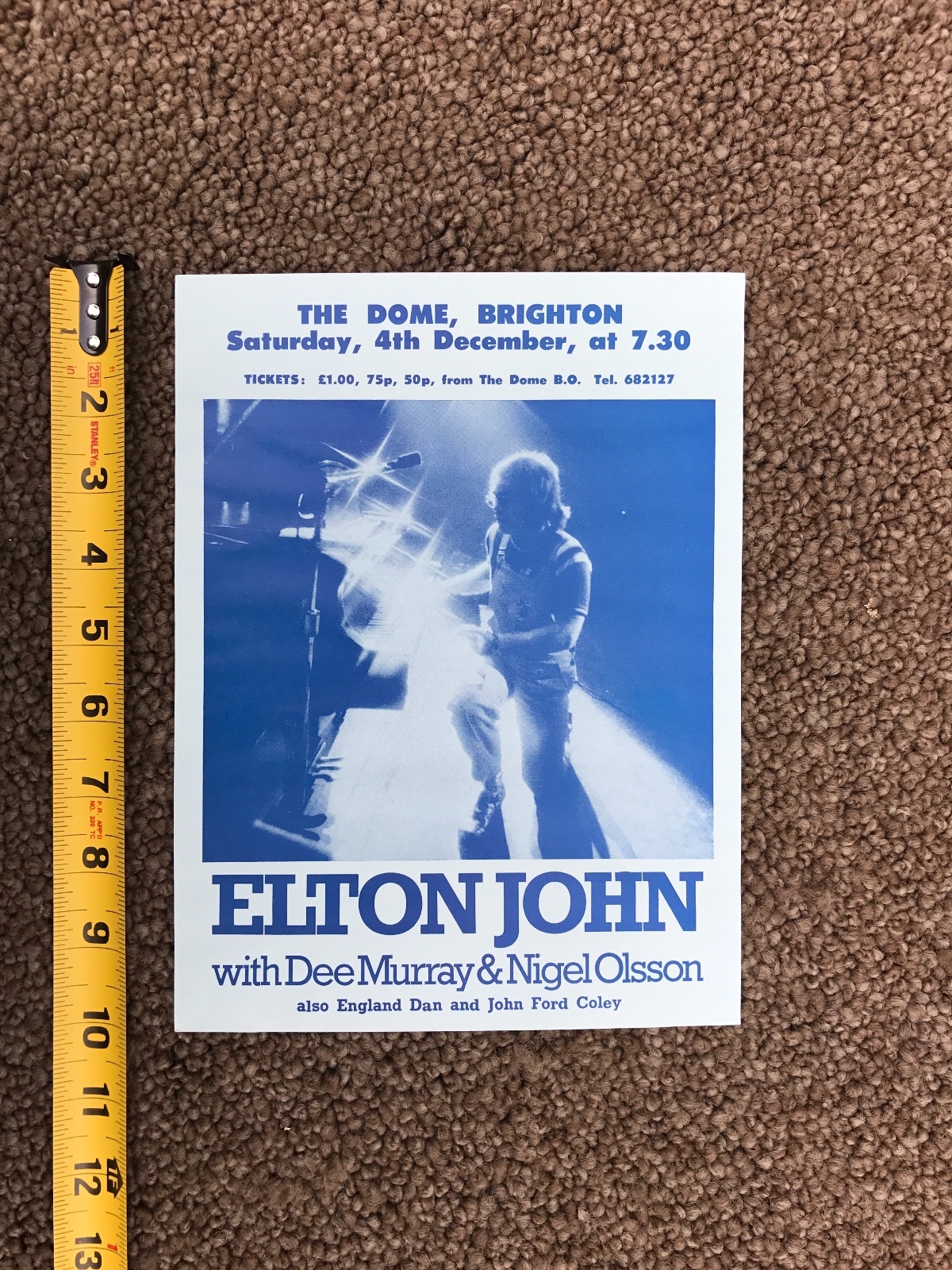 Elton John Early UK CONCERT FLYER / POSTER December 1971 / Rare & Mint 10 x 7.5″