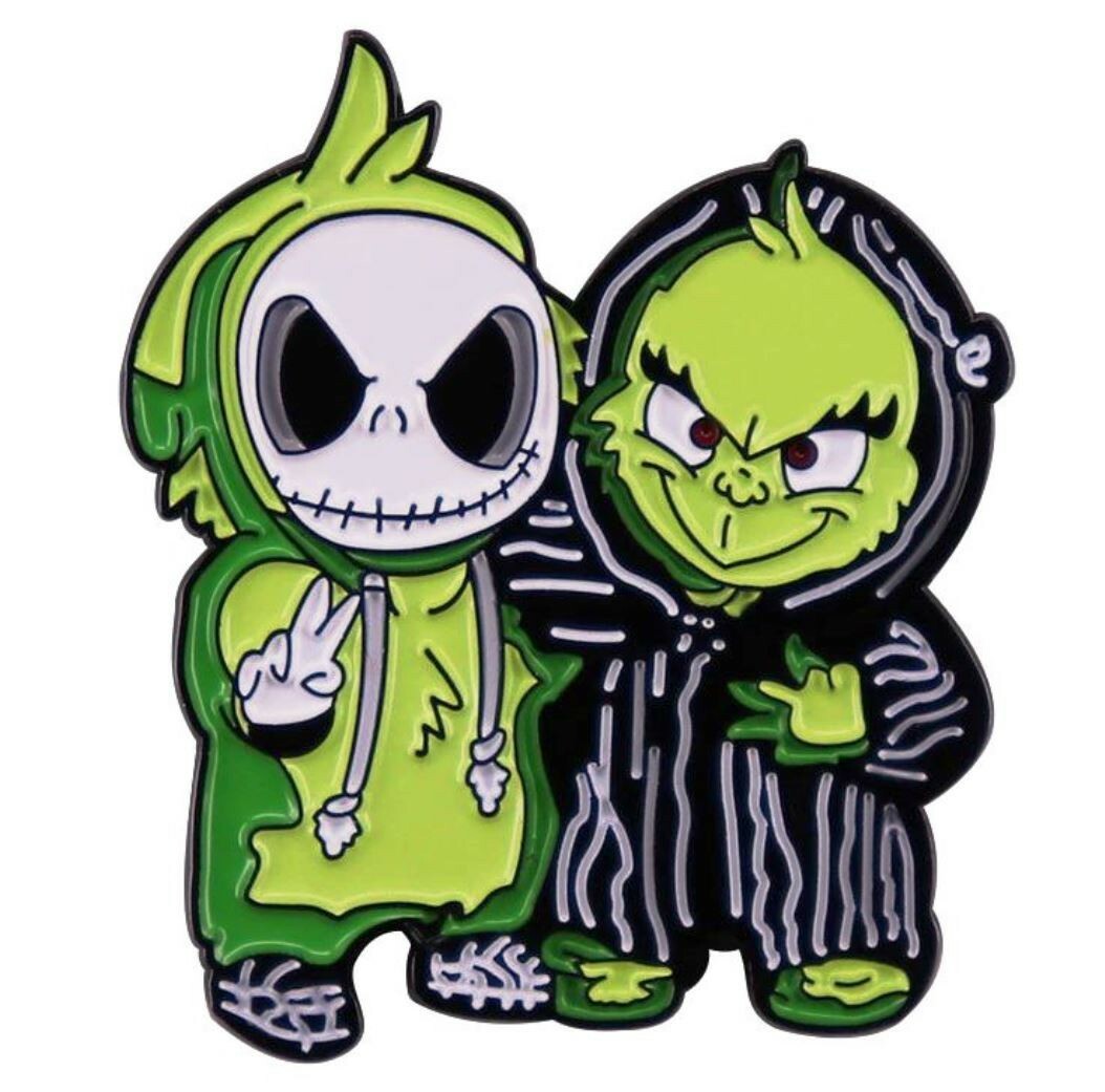 Jack Skellington And Grinch Best Friends BFF 1.25 Inches Tall Enamel Metal Pin