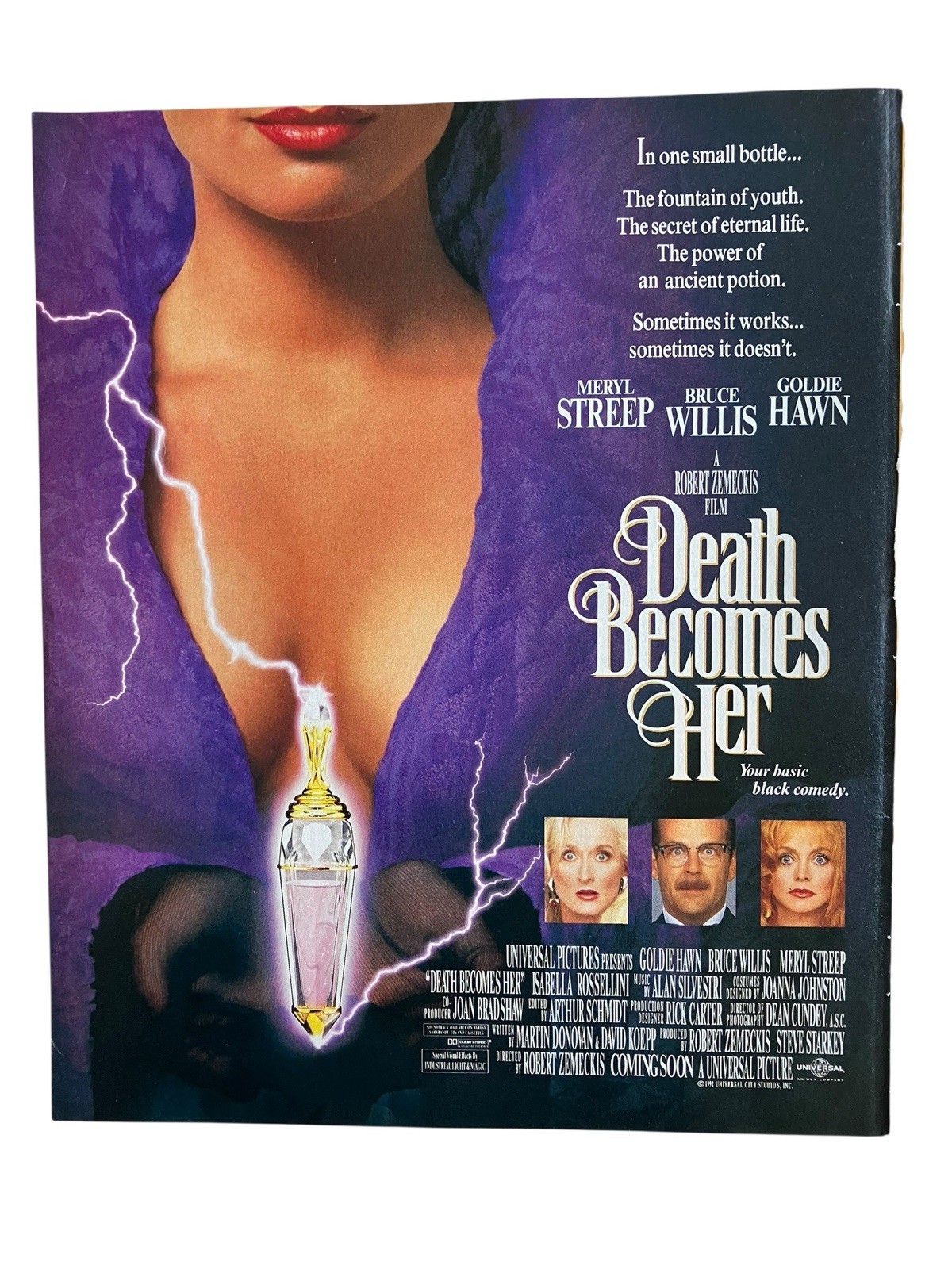 Vtg Death Becomes Her 1992 Print Ad Home Theater Wall Decor Bruce Willis 9×11 in