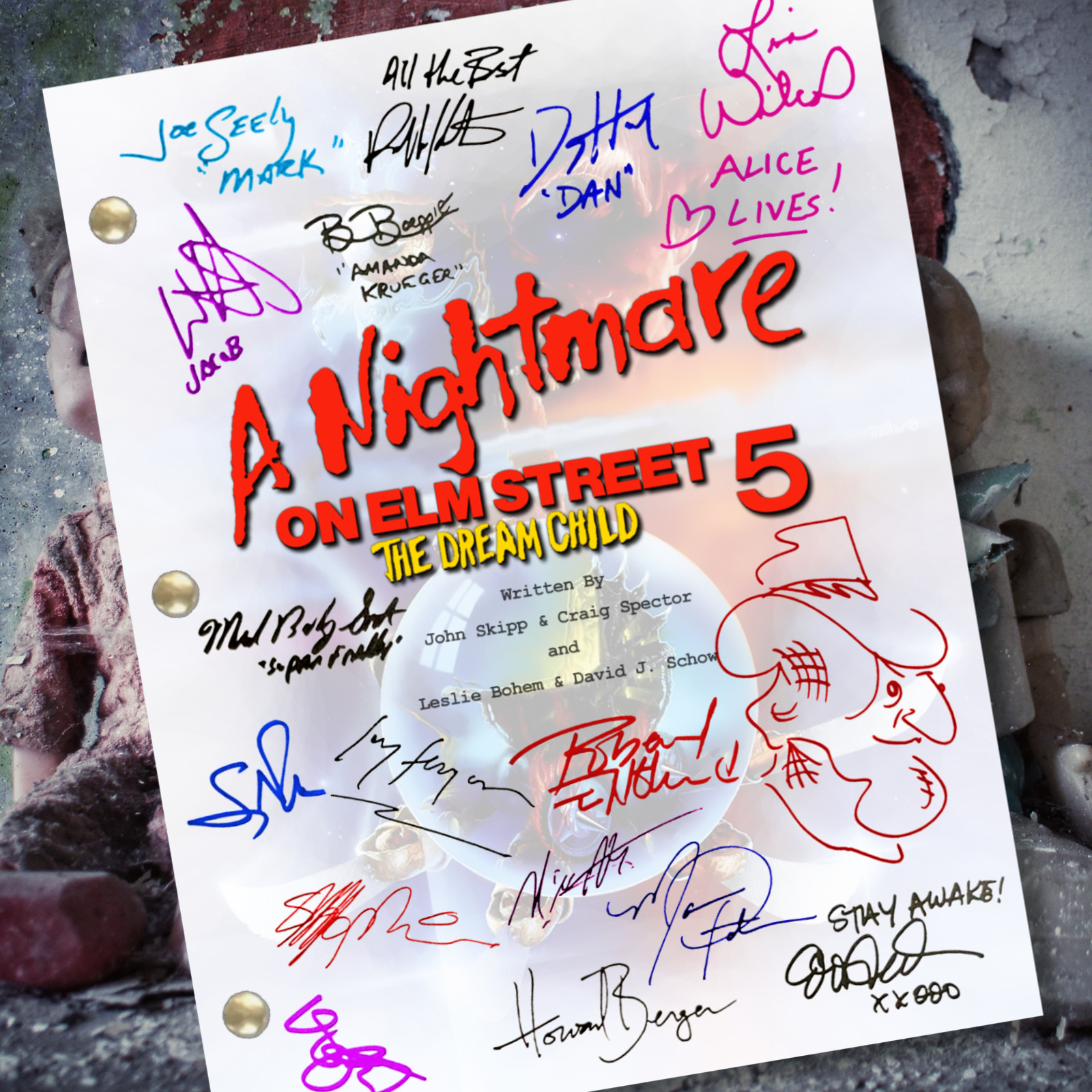 A Nightmare On Elm Street 5 Cast-Signed Autograph Script Reprints Dream Child