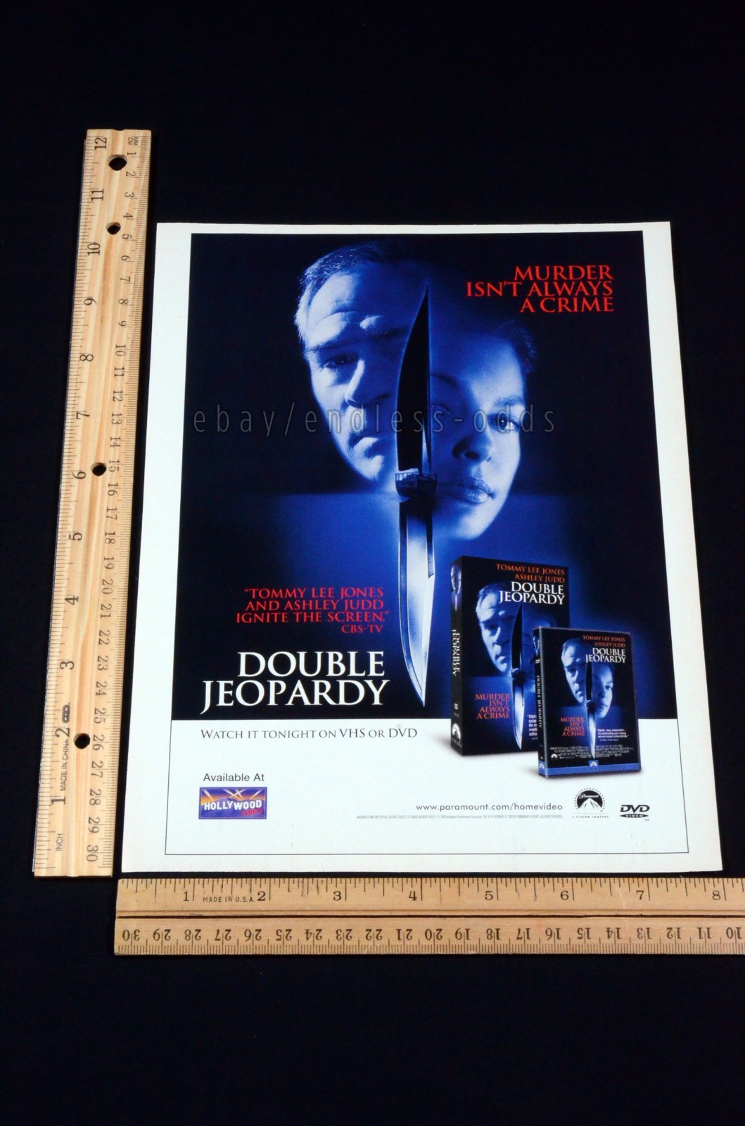 2000 Double Jeopardy 1999 VHS DVD Hollywood Video Magazine Page Print Ad Poster