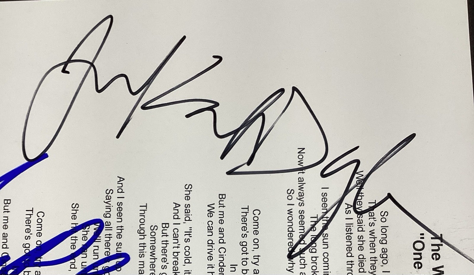 The Wallflowers Signed Lyrics Sheet One Headlight Jakob Dylan Pop Music Auto JSA