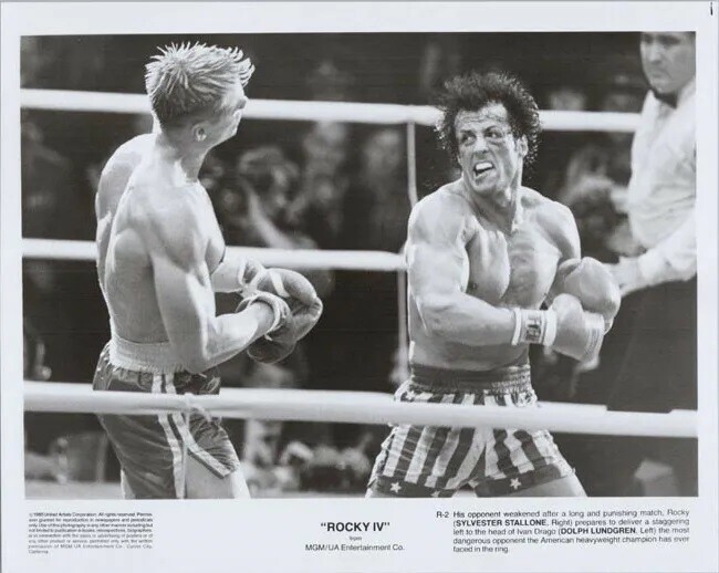 Rocky IV 1985 Sylvester Stallone Punches Dolph Lundgren 8×10 Picture Celebrity P
