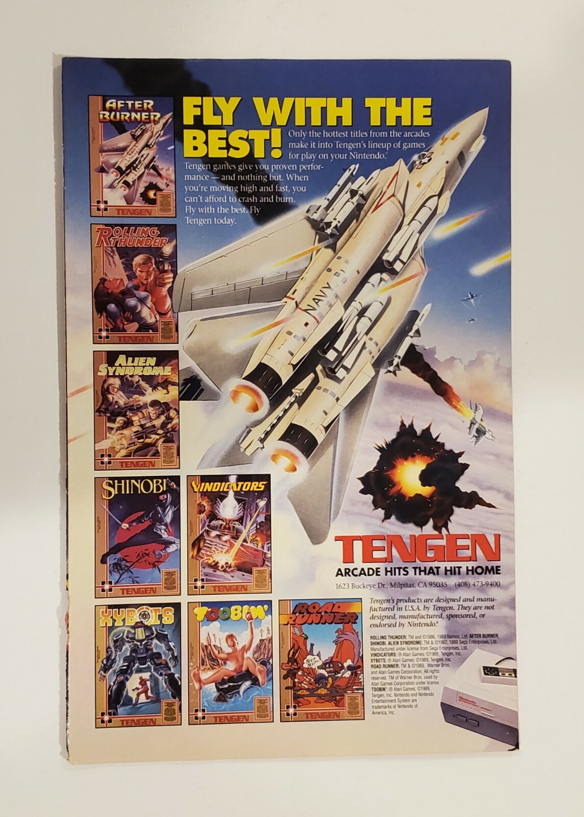 Vintage Retro 1990 Tengen NES games ad Toobin’ Shinobi Xybots After Burner etc