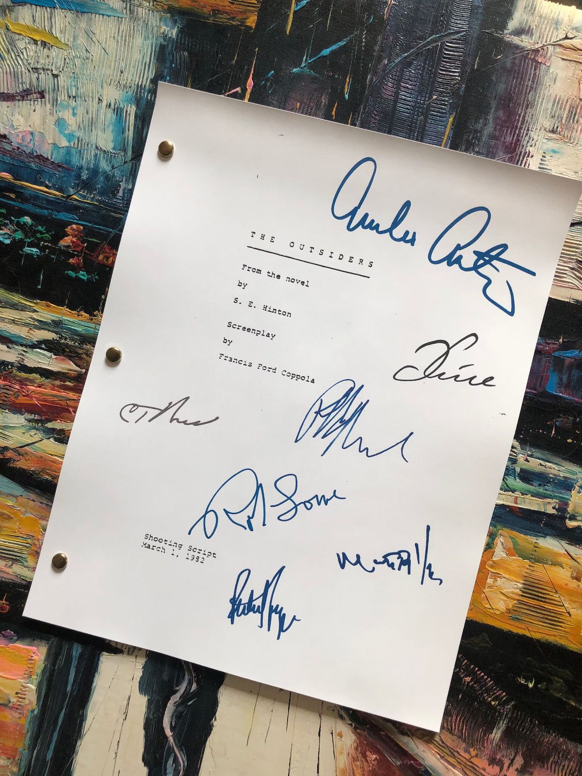 The Outsiders Movie Script 125 Pages Tom Cruise Matt Dillon Autographs