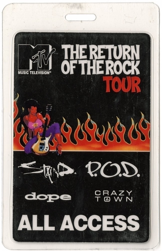 Staind 2000 concert tour w/ POD, Crazy Town All Access Laminated Backstage Pass