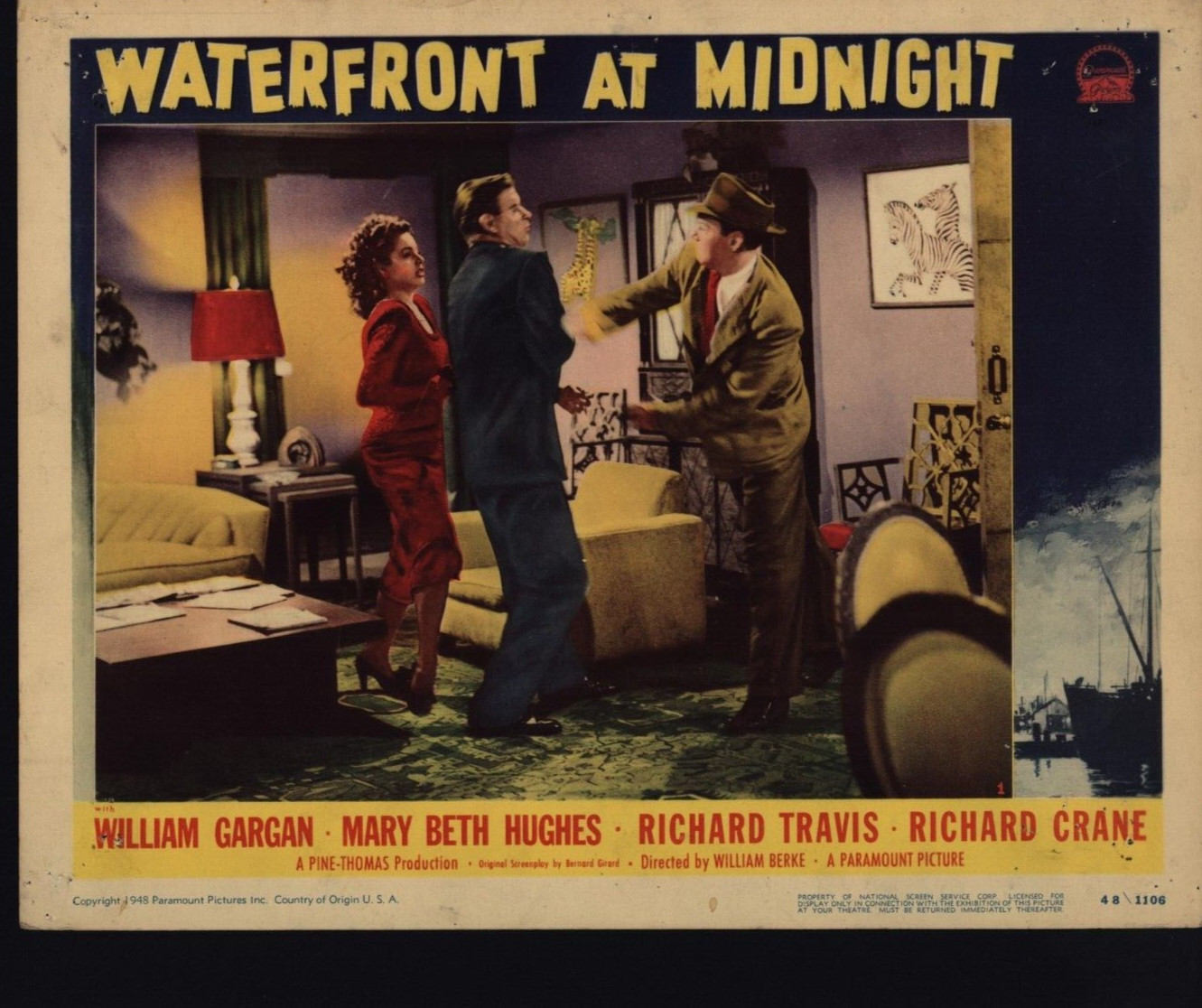 Waterfront At Midnight B 1948 William Gargan Mary Beth Hughes lobby card Box1