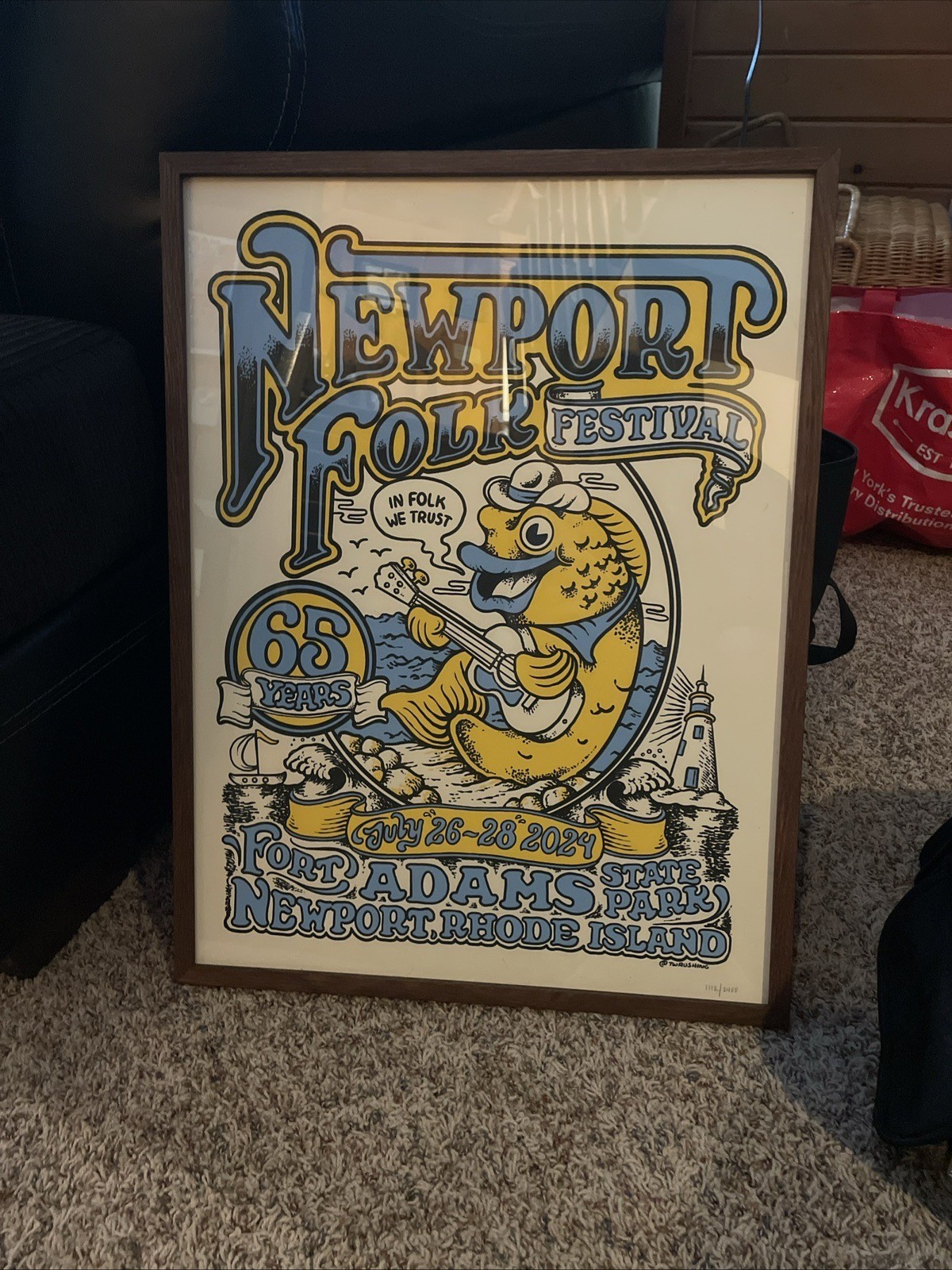 2023 RARE NEWPORT FOLK POSTER 65th anniversary fish #/1800 (18″ x 24″) Framed