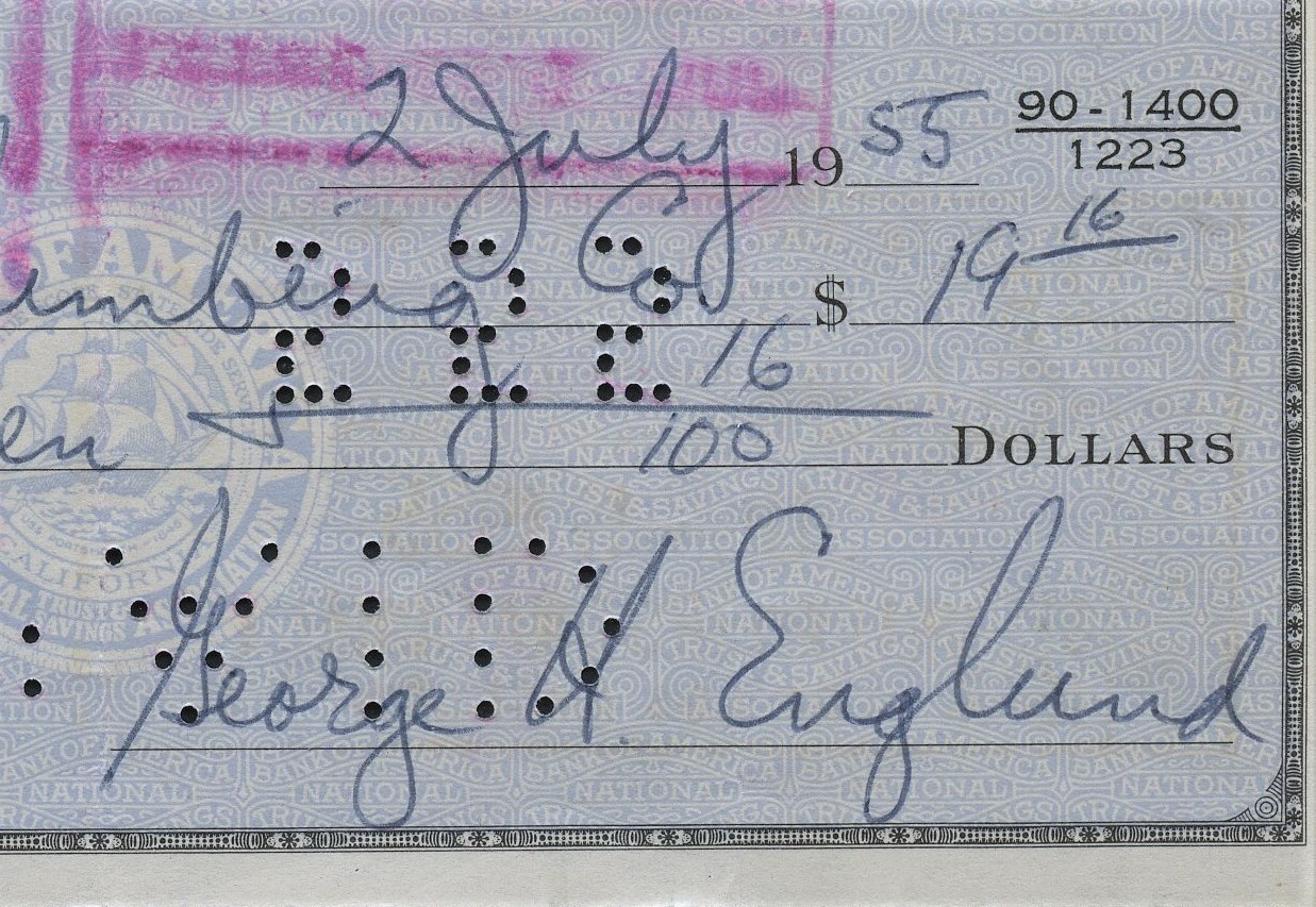 Director GEORGE H. ENGLUND Signed Check