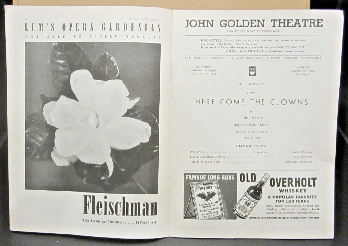 Jan. 23, 1939 Playbill “Here Come The Clowns” @ John Golden Theatre