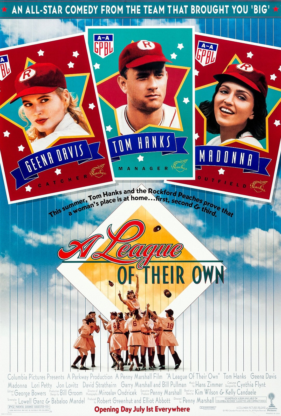 1992 A League Of Their Own Movie Poster 11X17 Tom Hanks Madonna Geena Davis ⚾🍿
