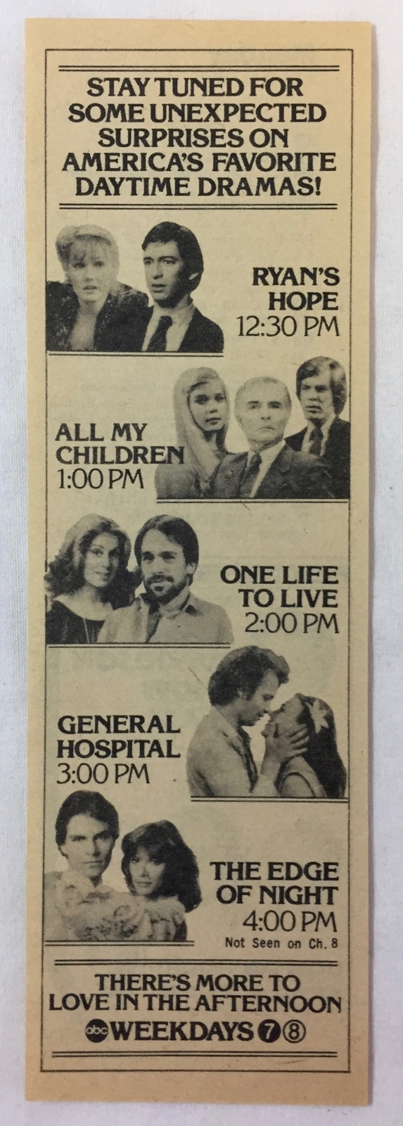 1981 ABC tv ad ~ RYAN’S HOPE,ALL MY CHILDREN,ONE LIFE TO LIVE,GENERAL HOSPITAL+