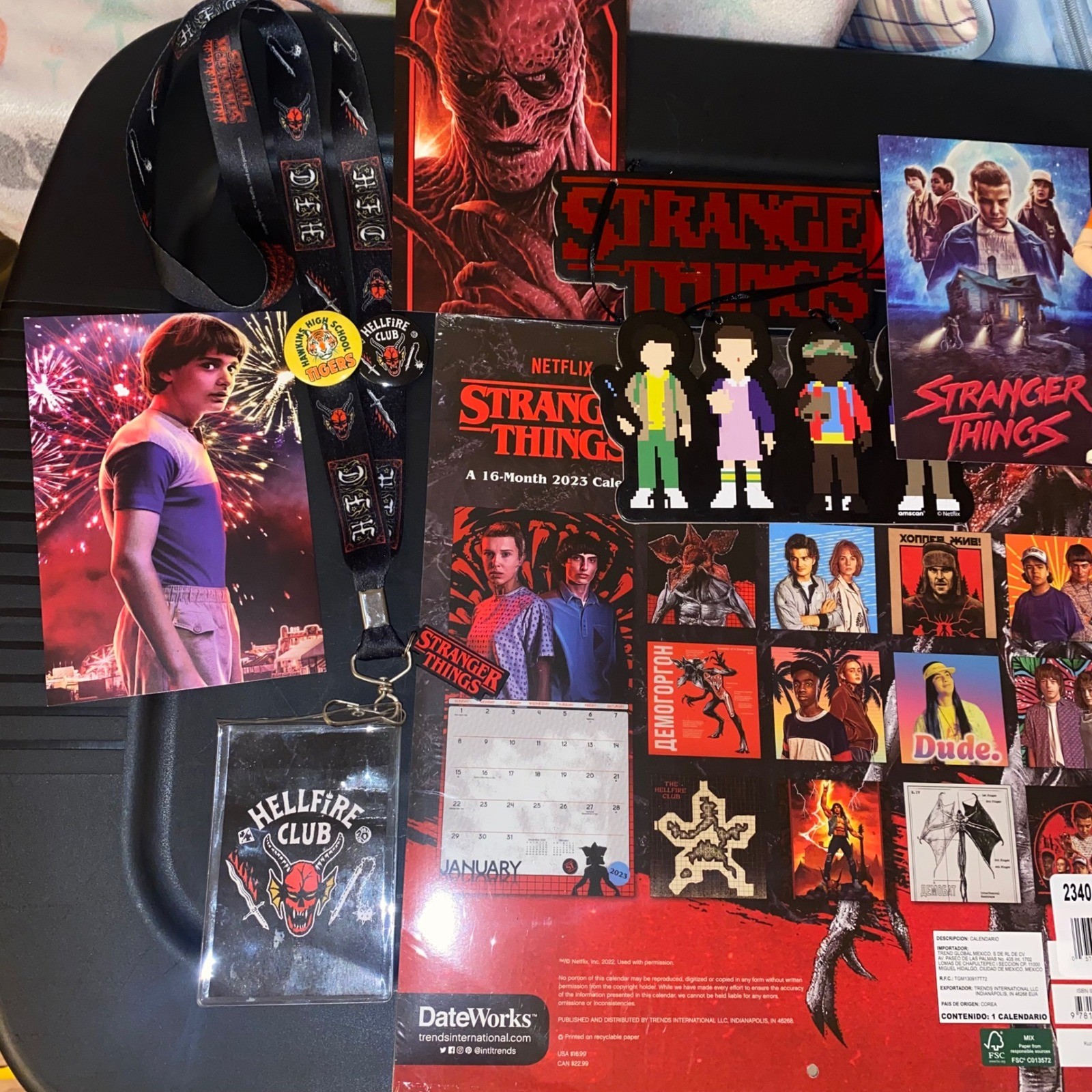 Stranger Things Bundle Dustin Action Figure 2023 Calendar Hellfire Club Lanyard