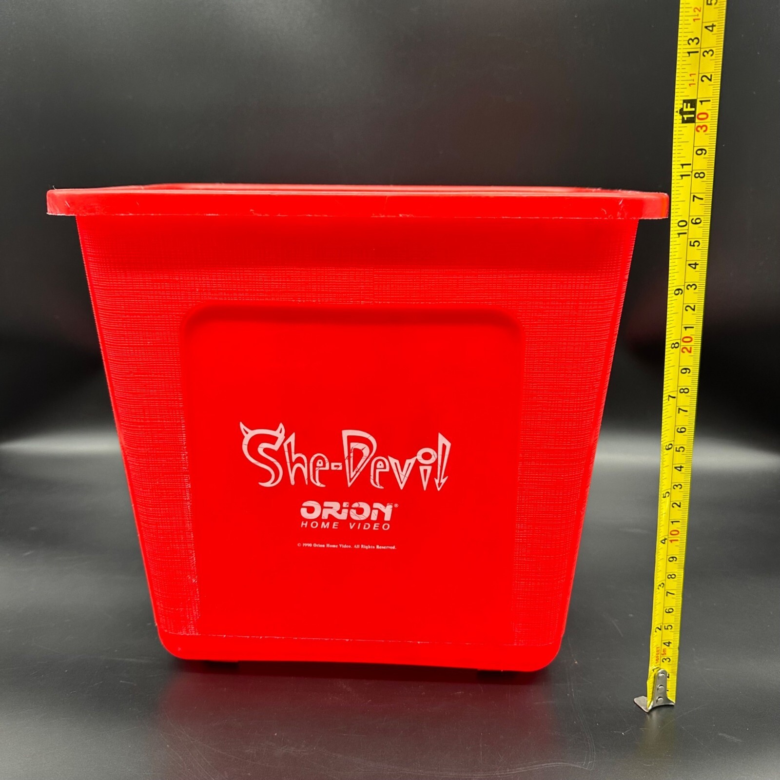 Vintage Trash Can Red She Devil 1989 Orion Home Video Promo Plastic Waste Basket