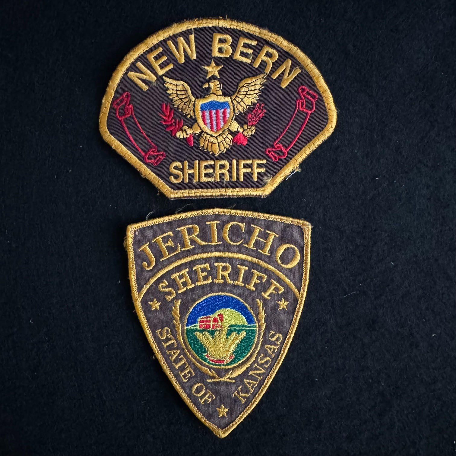 JERICHO Show-Used Jericho & New Bern Sheriff Patch Pair Set • JR06