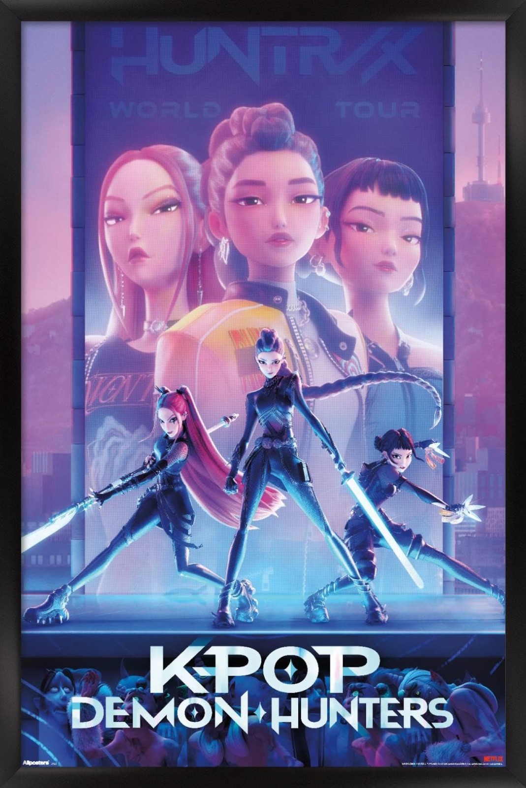 K-Pop Demon Hunters Wall Poster 22.4″ x 14.7″ – Black Framed Art Print Decor
