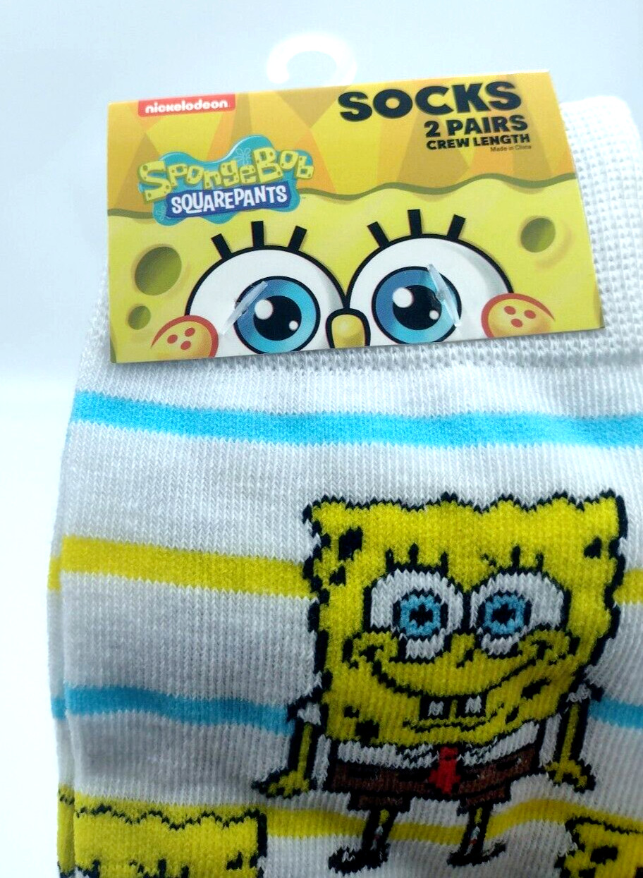 Sponge Bob Squarepants Socks 2 PAIR Size Medium Unisex Men Women and Kids