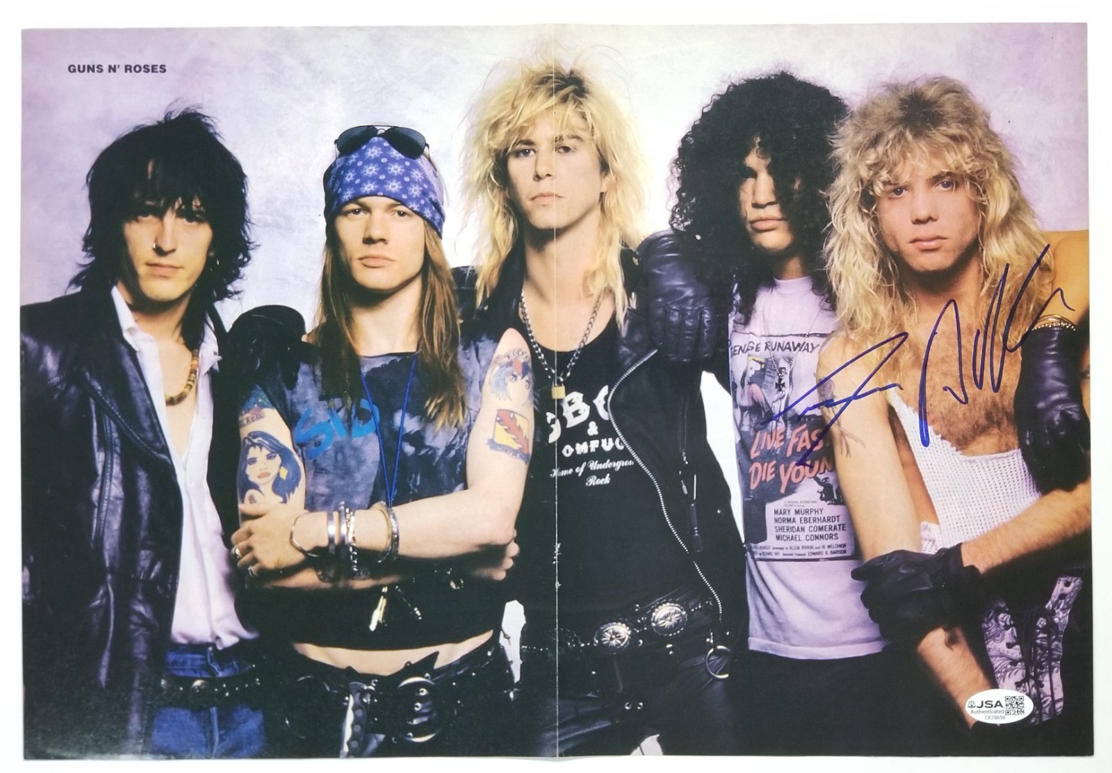 Steven Adler of Guns N’ Roses hand SIGNED Mag Foldout Poster JSA COA Autographed