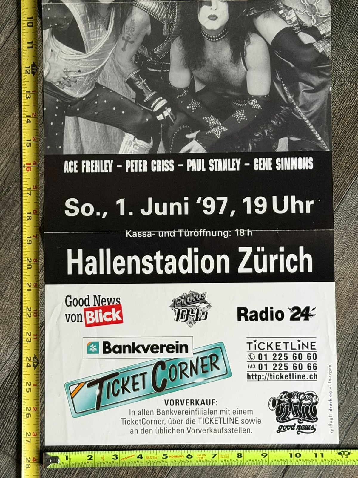 KISS Concert Poster Alive Worldwide Reunion Tour Switzerland 1997 Vintage Kiss