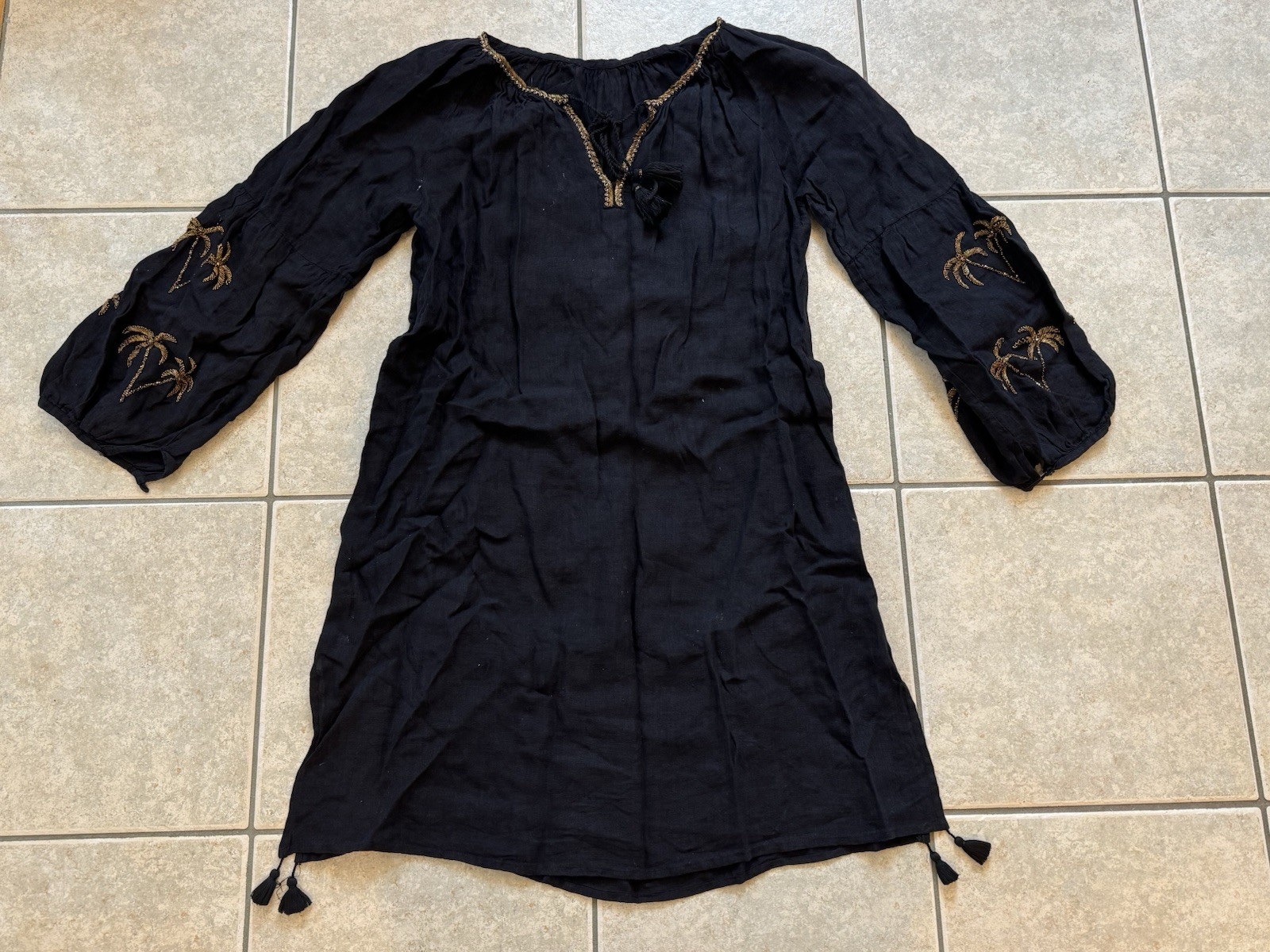 Anne Heche Personally Owned & Worn Black Bead Embellished Boho Dress