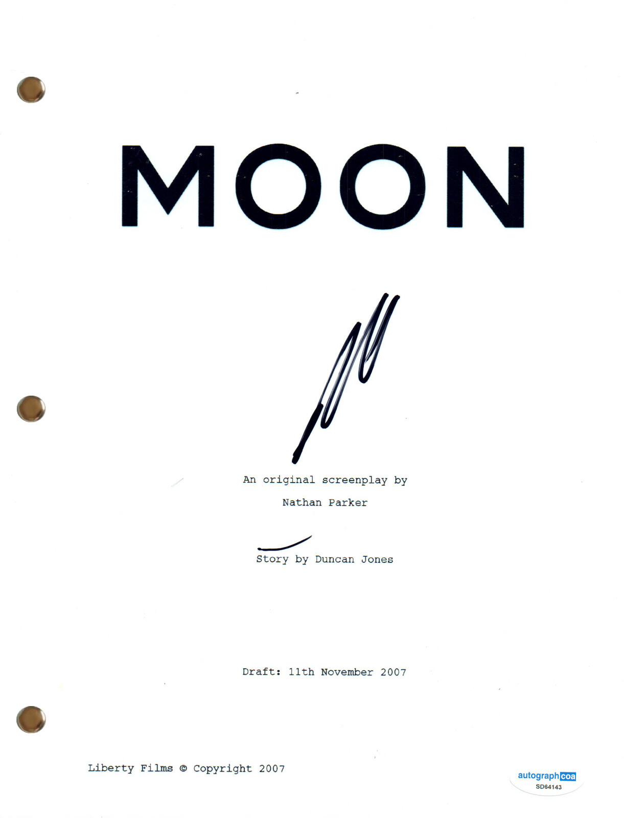 Sam Rockwell “Moon (2009)” Signed Autograph Full Movie Script Screenplay ACOA