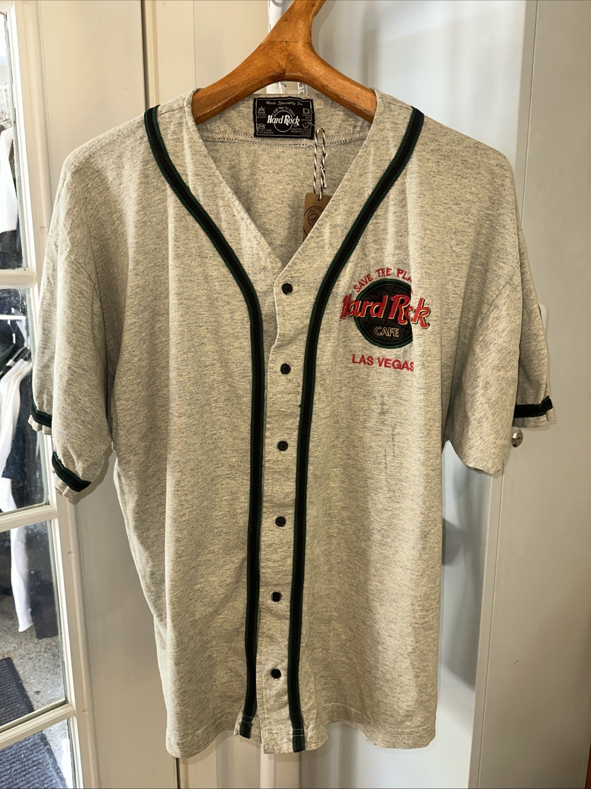Vintage Hard Rock Café Las Vegas Gray Baseball Jersey Button-Up Shirt XL