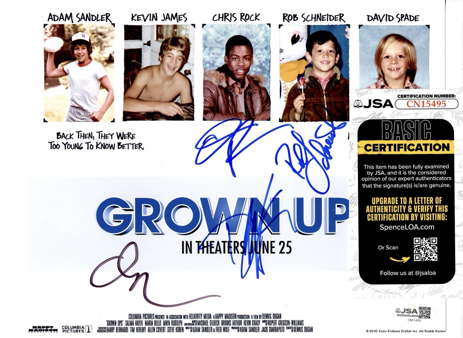 Grown Ups Cast Signed 8×10 Adam Sandler Spade Rock Schneider JSA COA