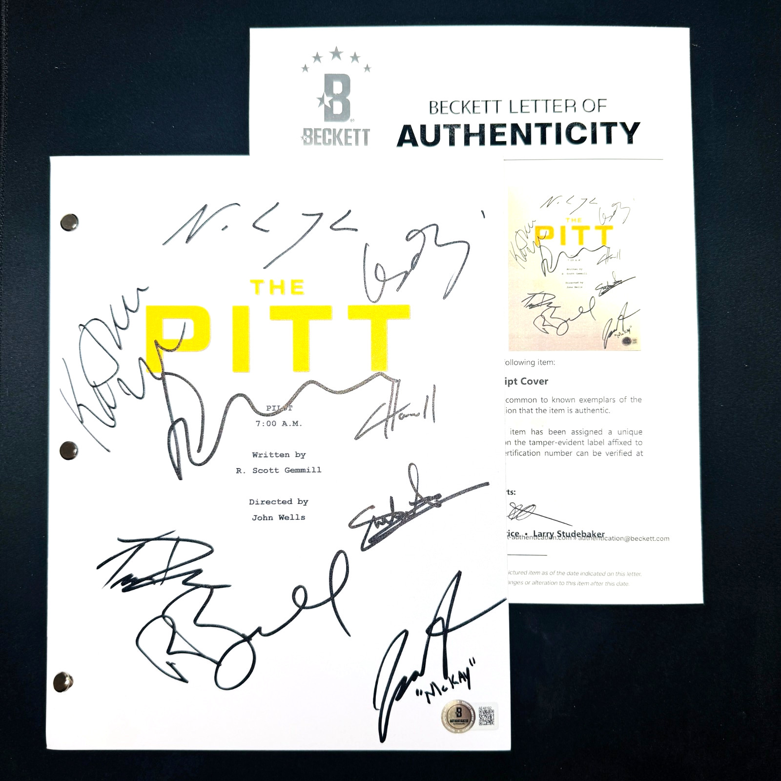 THE PITT SIGNED PILOT EPISODE SCRIPT BY X9 CAST NOAH WYLIE w/ BECKETT BAS COA