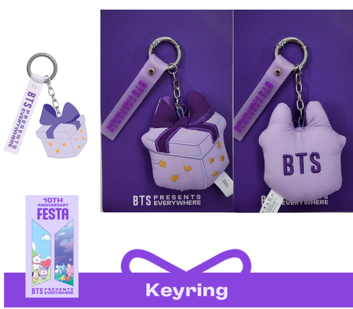 BTS FESTA KEYRING 10th Anniversary Gift Shape Plush Bag Charm FREE SHIPPING
