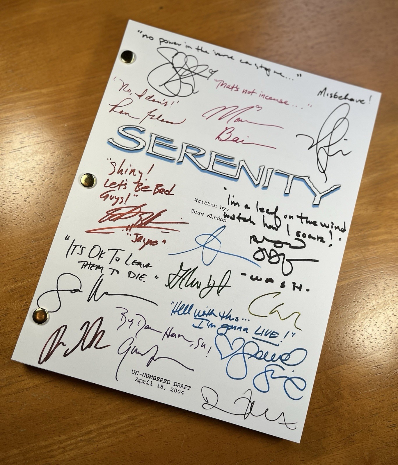 Serenity Script Signed- Autograph Reprints- Serenity Movie- Firefly Movie