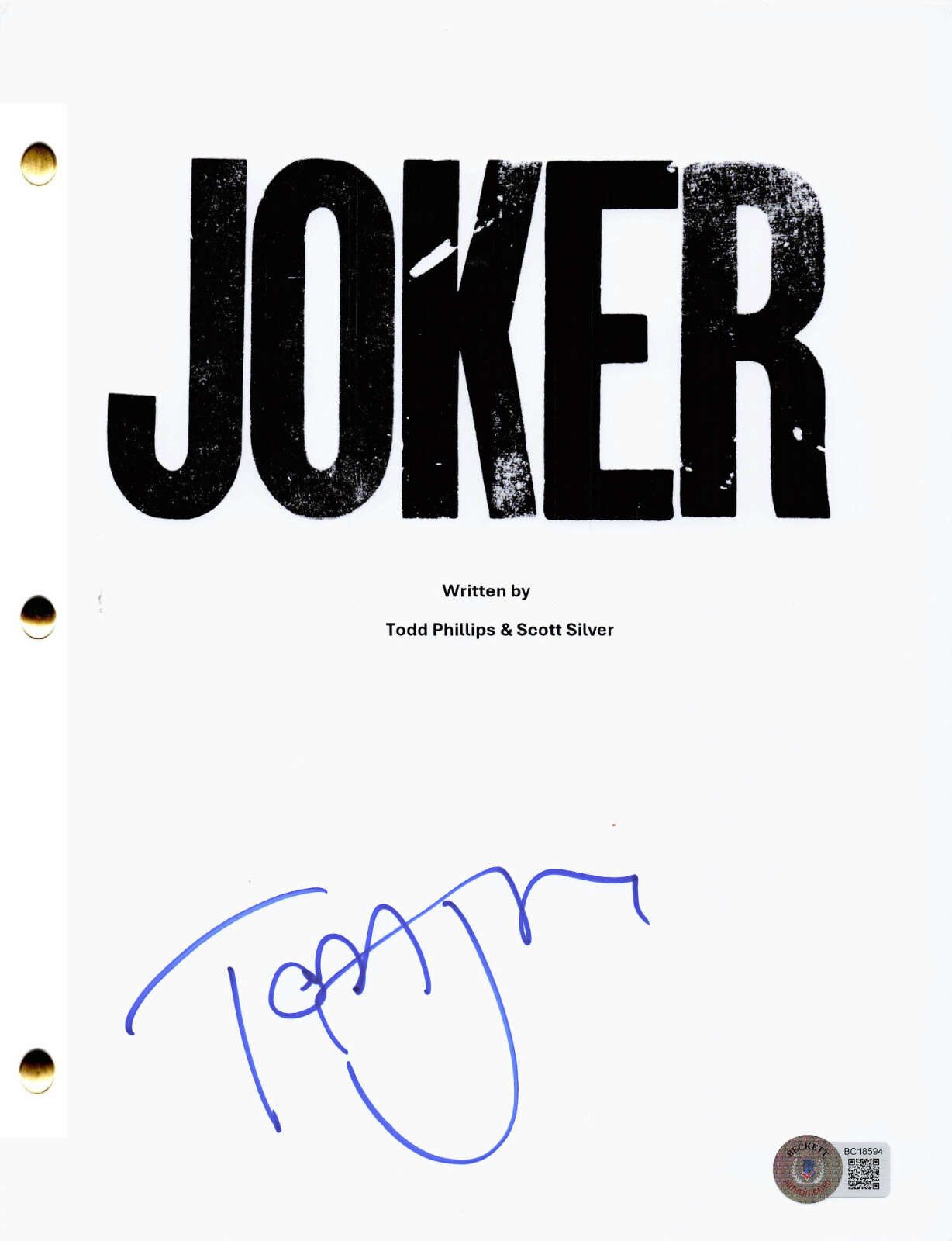 TODD PHILLIPS SIGNED AUTOGRAPH JOKER FULL SCRIPT BECKETT BAS DC