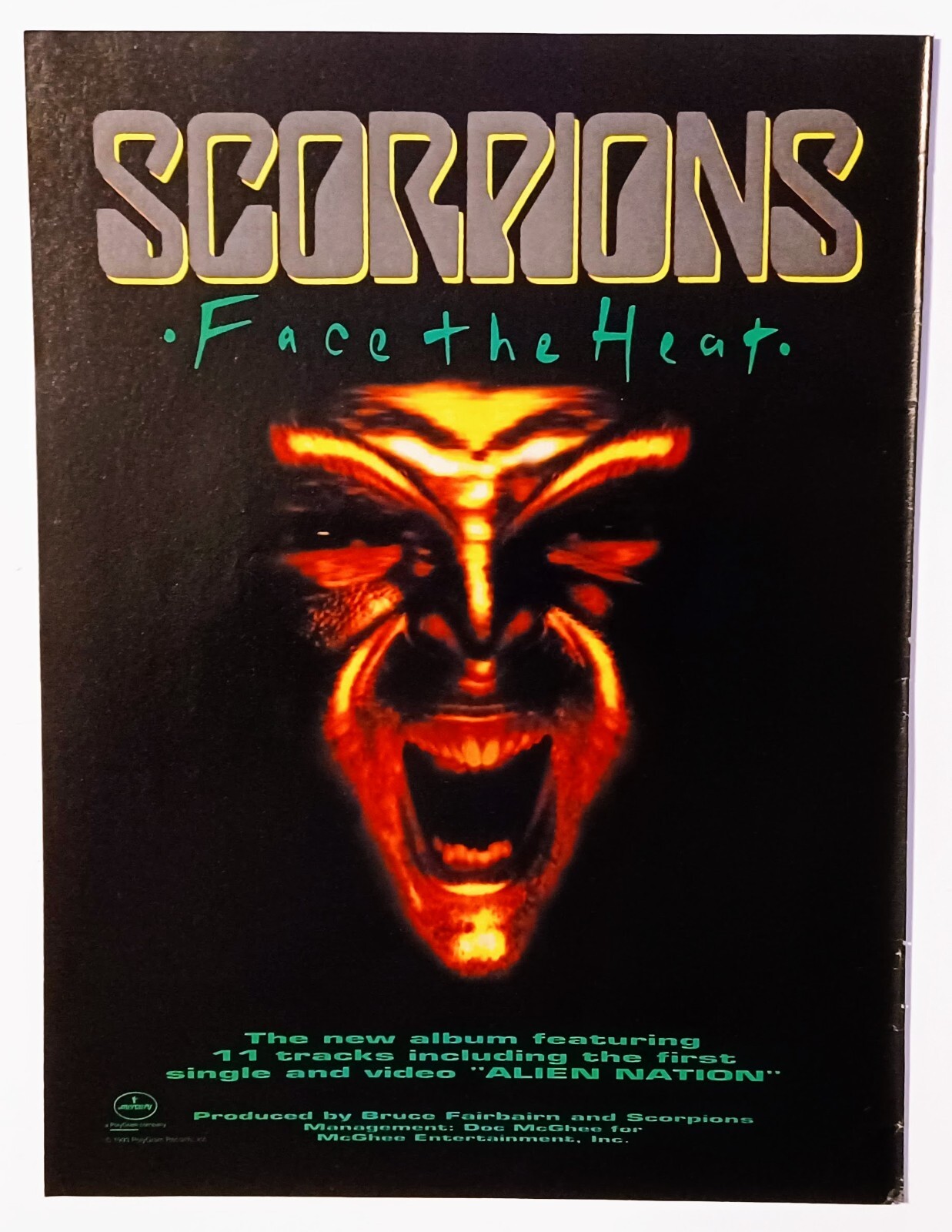 SCORPIONS~FACE THE HEAT~ORIG 1993 ALBUM PROMO~VTG PRINT AD ADVERT POSTER PINUP