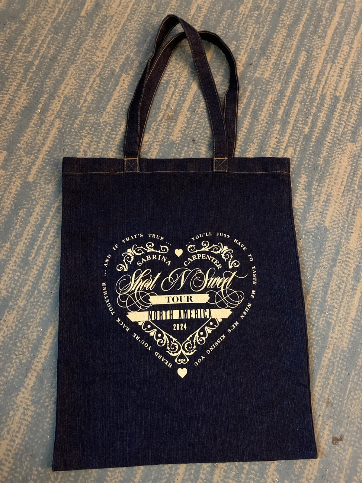 Sabrina Carpenter Short N Sweet Tour Denim Tote Bag Blue 2024 17 X 14