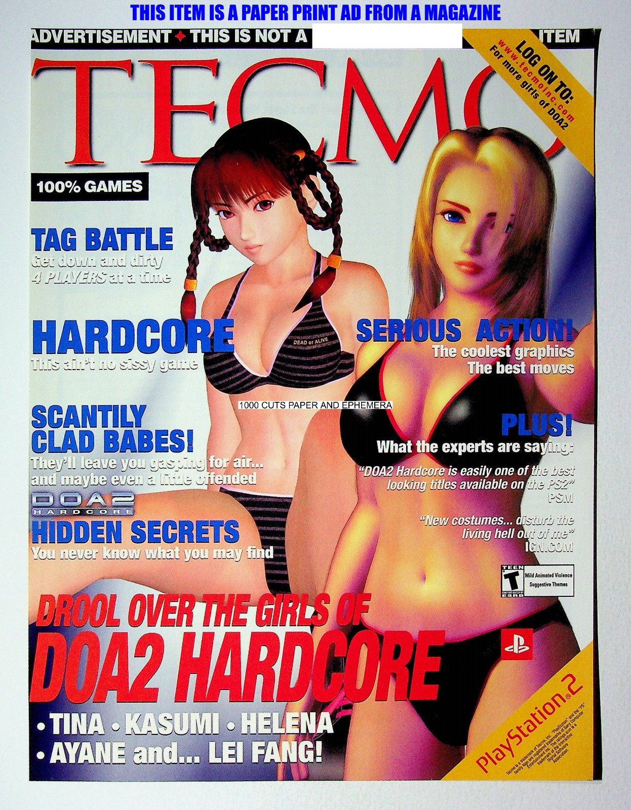 Dead or Alive 2 Hardcore D.O.A. Tecmo PS2 2000 Print Magazine Ad Poster ADVERT