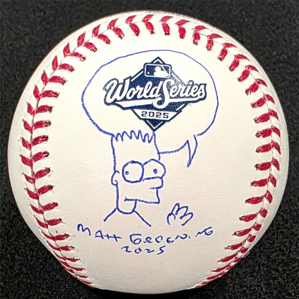 Matt Groening signed Simpsons Bart Sketch 2025 World Series Baseball ~ JSA