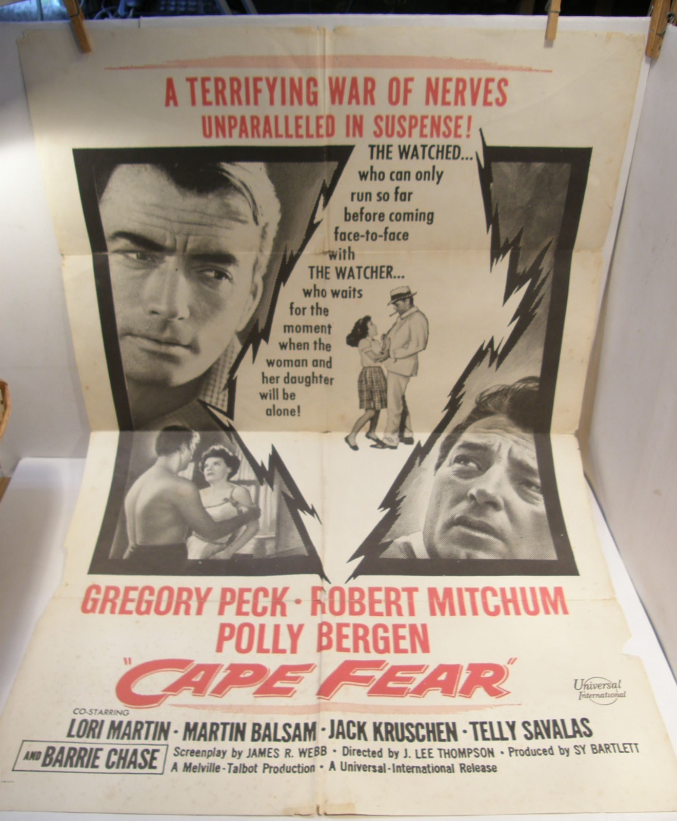 VINTAGE ORIGINAL 1962 CAPE FEAR MOVIE POSTER GREGORY PECK ROBERT MITCHUM 26×40