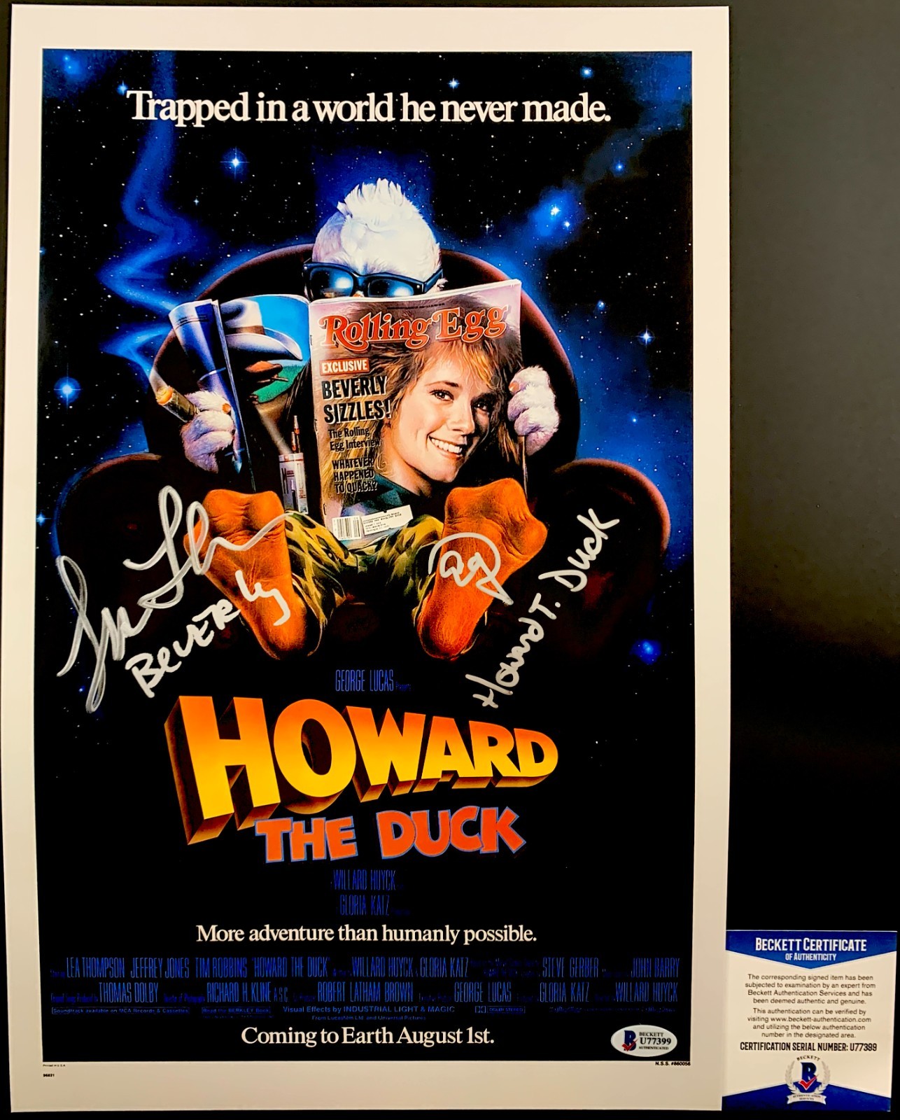 Lea Thompson & Ed Gale Signed Howard The Duck 11×17 Poster Autograph BAS COA