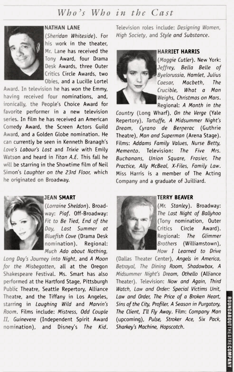 Nathan Lane, Jean Smart – “Man Who Came To Dinner” Playbill 2000 – MINT!