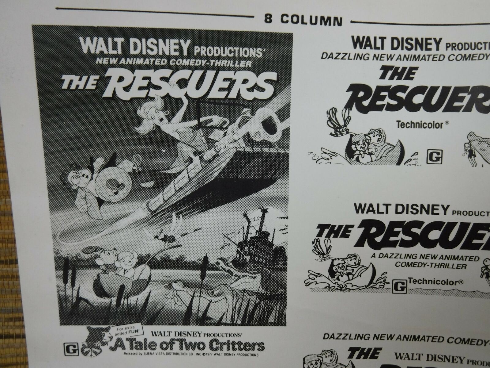 THE RESCUERS Movie Mini Ad Sheet Vintage Advertising Poster Clip Art Film Disney