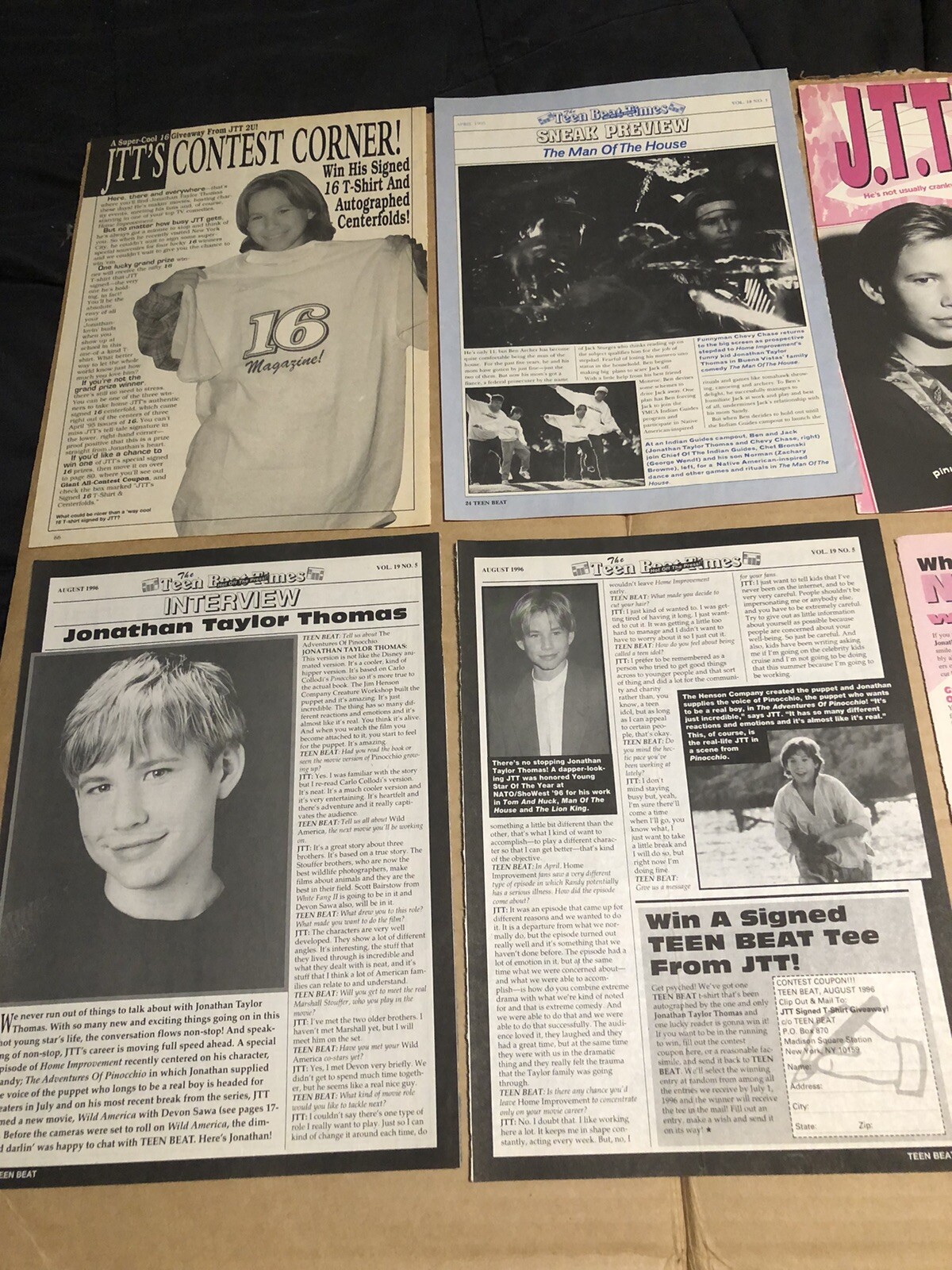 1990s JONATHAN TAYLOR THOMAS – Assorted Lot of Vintage Clippings