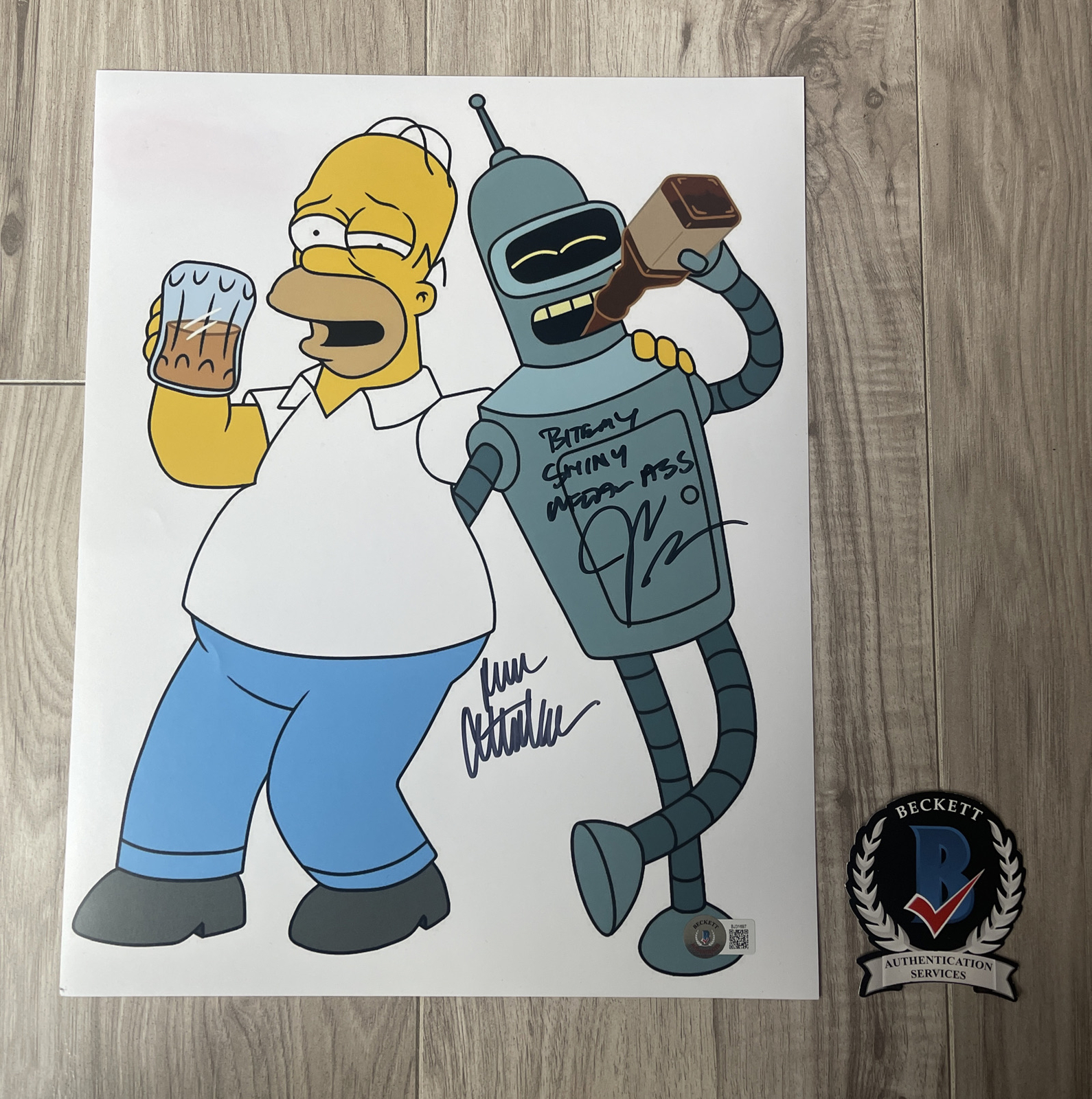Dan Castellaneta John DiMaggio Signed 11×14 Photo Simpson Futurama Beckett COA 9