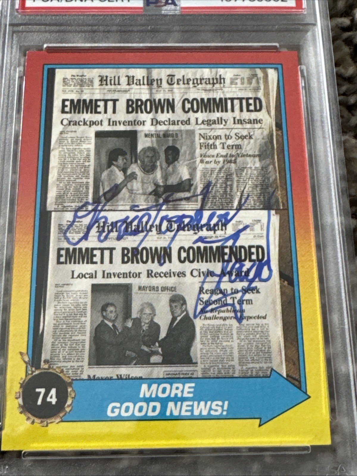 Christopher Lloyd Autographed Back To The Future 1989 Topps Good News 74 PSA