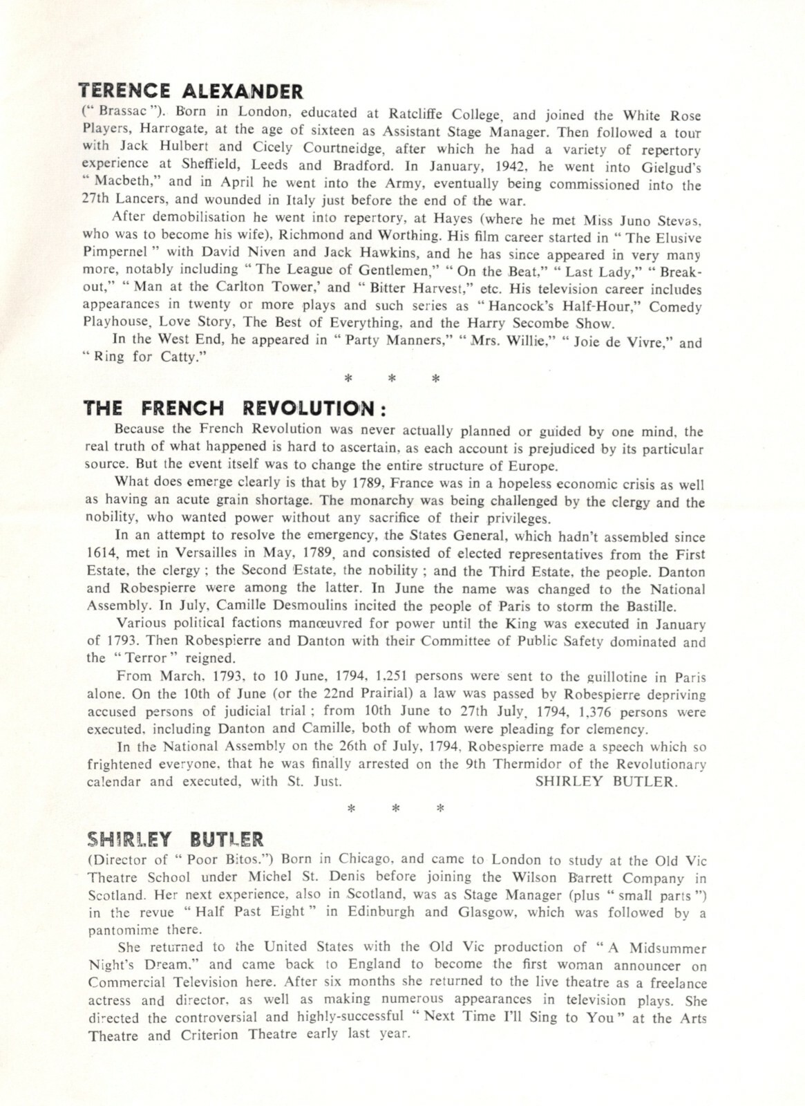 Donald Pleasence “POOR BITOS” Charles Gray / Jean Anouilh 1964 London Playbill