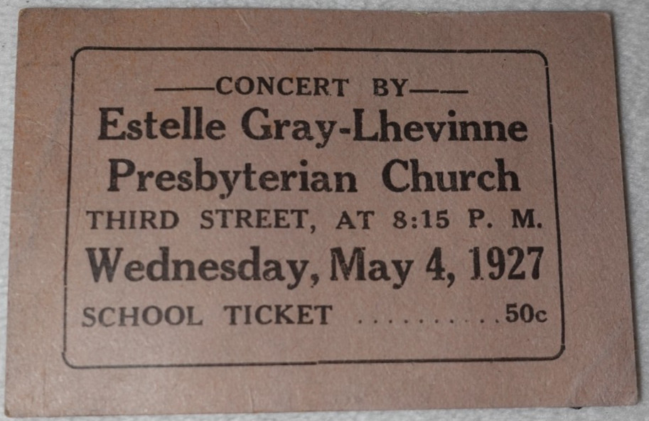 1927 Estelle Gray-Lhevinne Violinist Maysville Kentucky Antique Concert Ticket