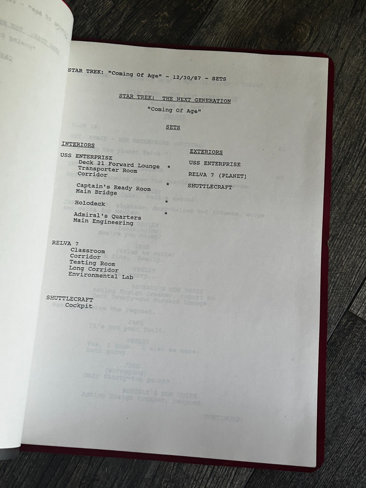 STAR TREK Script The Next Generation Coming Of Age 3rd Revision Final Draft 1987
