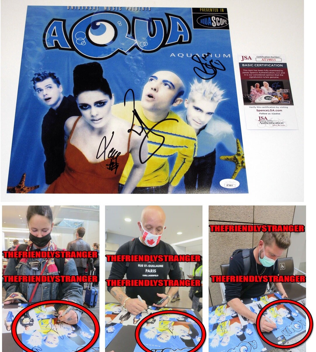 AQUA Band signed by 3 “AQUARIUM” 12×12 PHOTO b EXACT PROOF Barbie Girl JSA COA