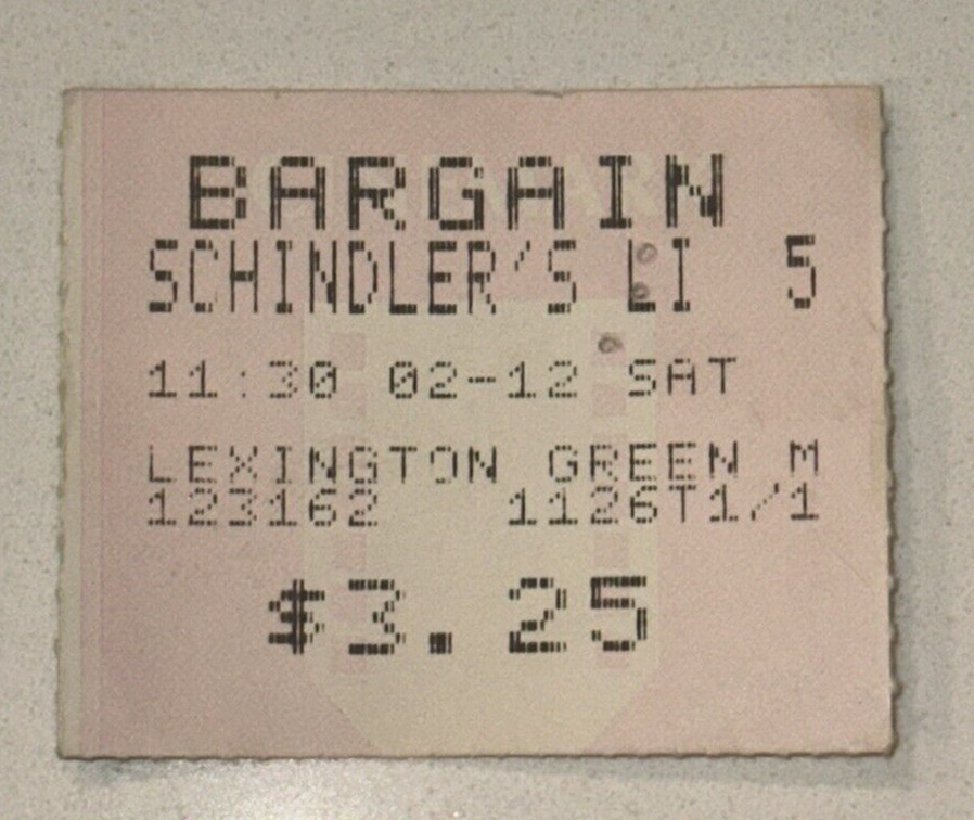 Schindler’s List Movie Ticket Stub Won Academy Award Best Picture Spielberg 1994