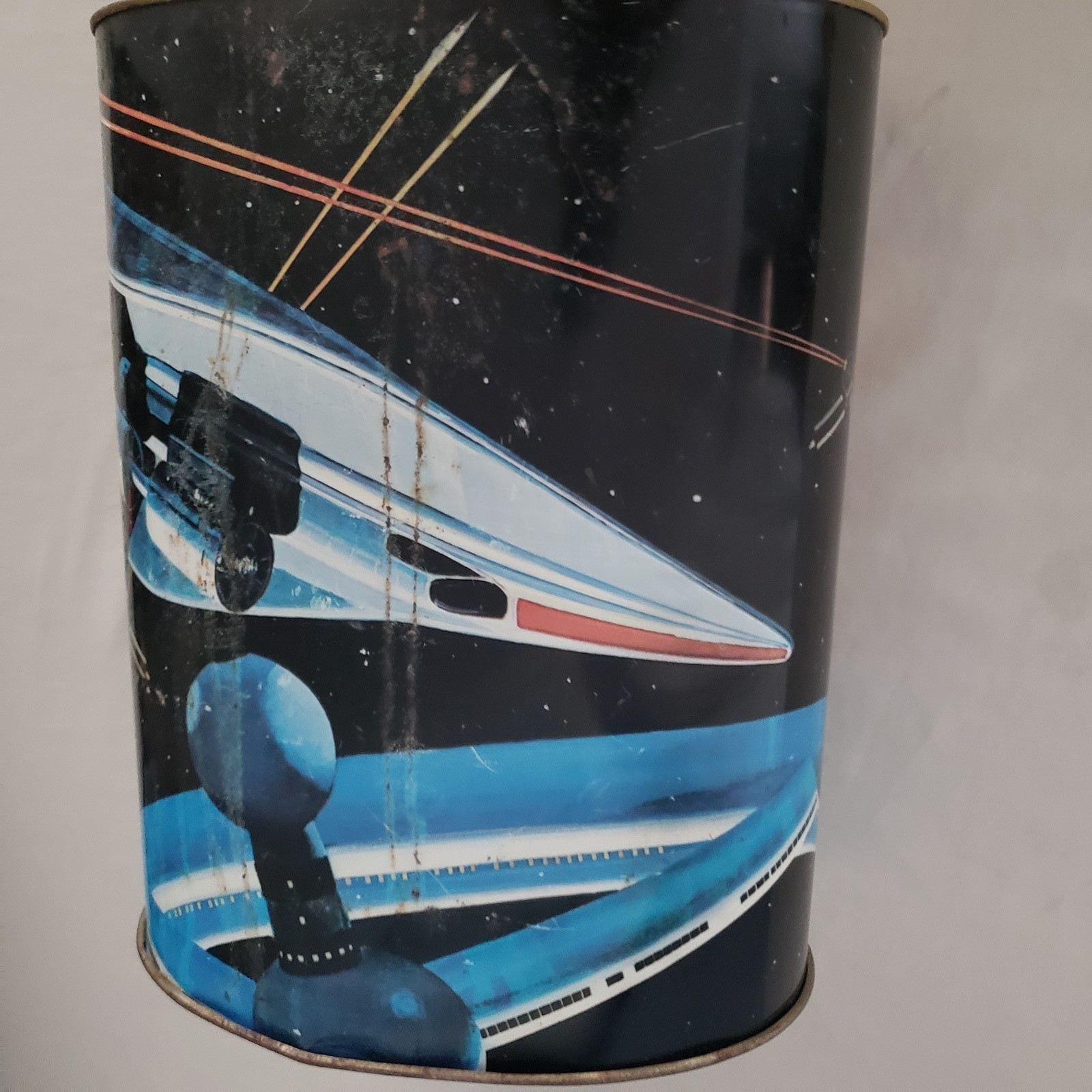 Vtg Rare Cheinco Metal Trash Can Science Fiction Space Graphic Made In USA